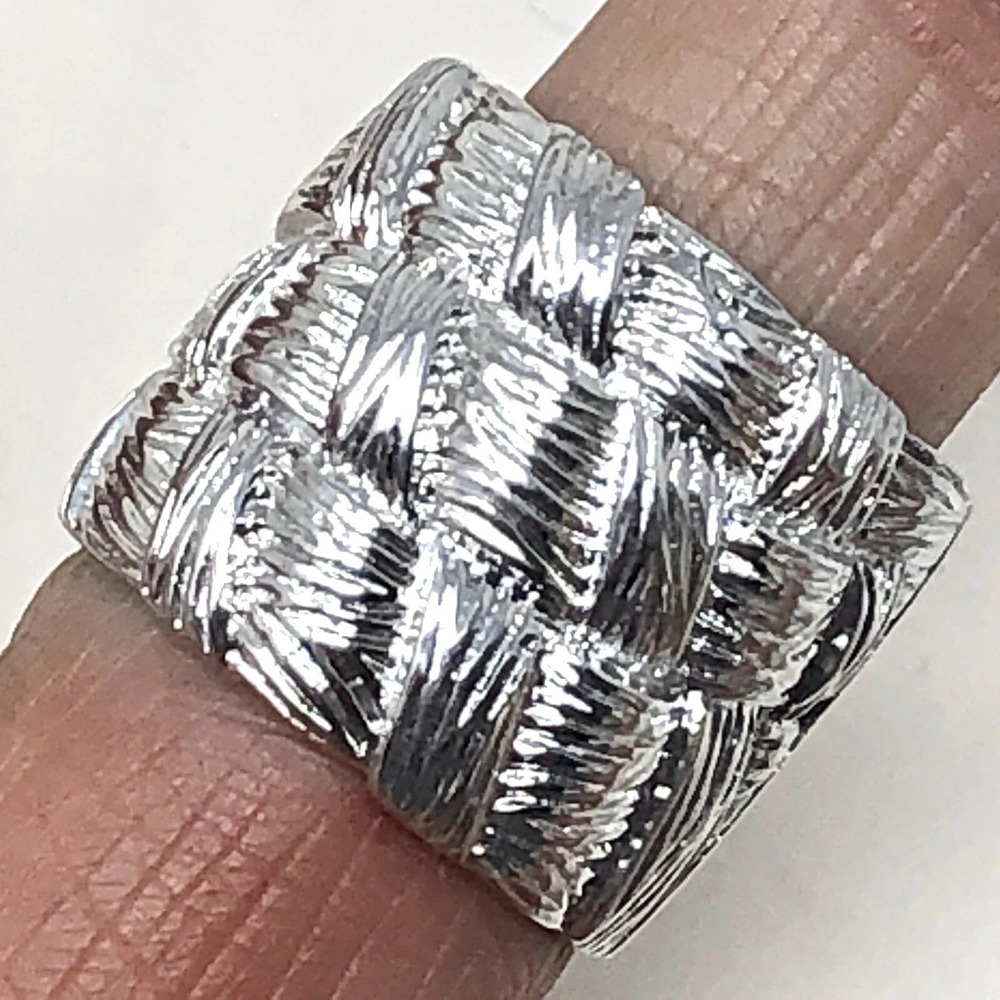 Basket Weave Ring Cigar Band Sz 6 Aluminum Arthur Court Signed Jewelry